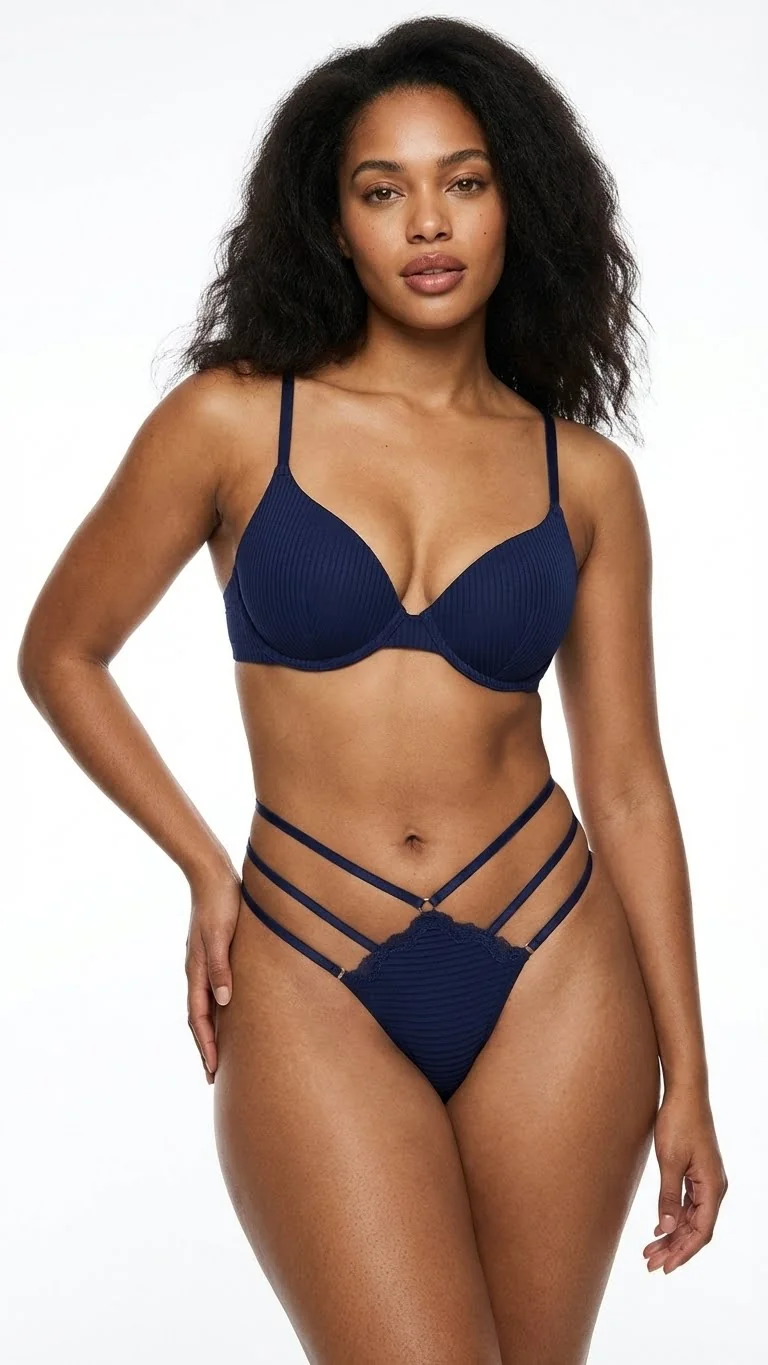 Gece Mavisi Yanları İpli Strappy Tanga - Manken Üzerinde Genel Görünüm